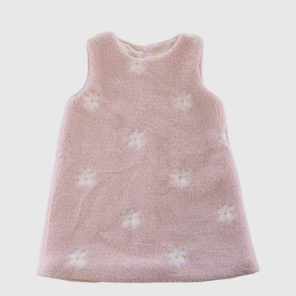 Polar fleece dress adorned with embroidered daisy’s